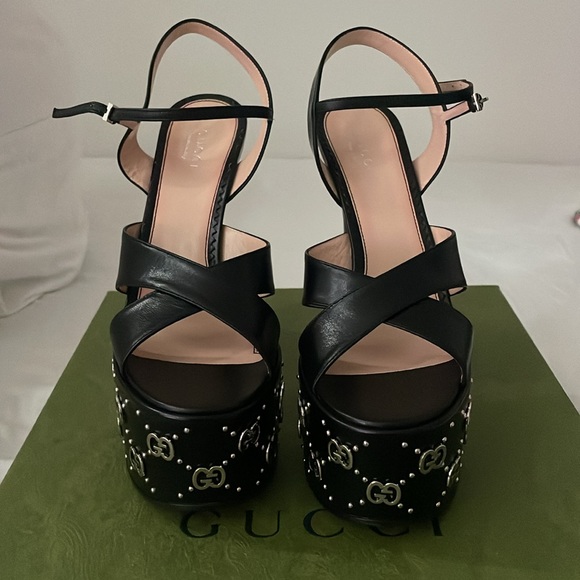 NWT GUCCI GG embellished platform heel size 7.5 - Picture 2 of 6